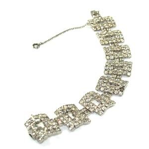 Vintage Napier Rhinestone Square Links Bracelet, Wedding Bridal, 1950s